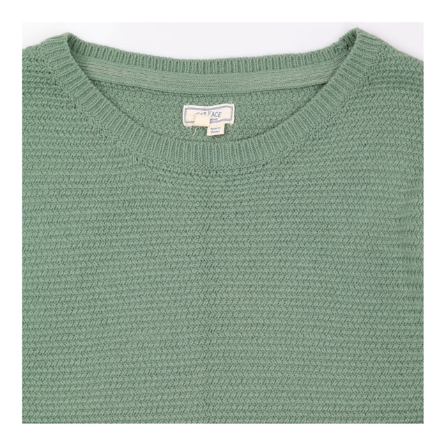  Sage Green Textured Crew Neck Cotton Knit 
