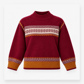 Jumper Pink Fair Isle Wool Blend High Neck