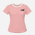 Red and White Striped Bird Embroidered Short Sleev