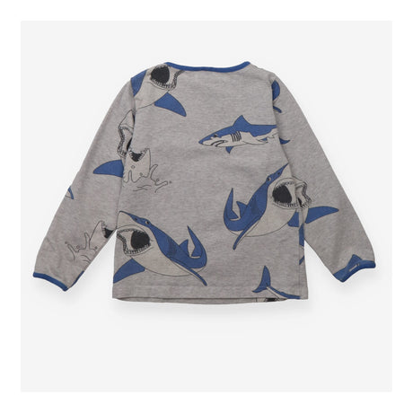T-Shirt Long Sleeve Grey with Blue Sharks