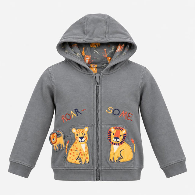 green reversible lion hoodie with pocket pal