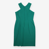 Midi Dress Emerald Green Cross Neck Sleeveless Fit