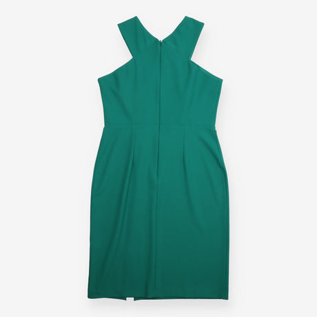 Midi Dress Emerald Green Cross Neck Sleeveless Fit