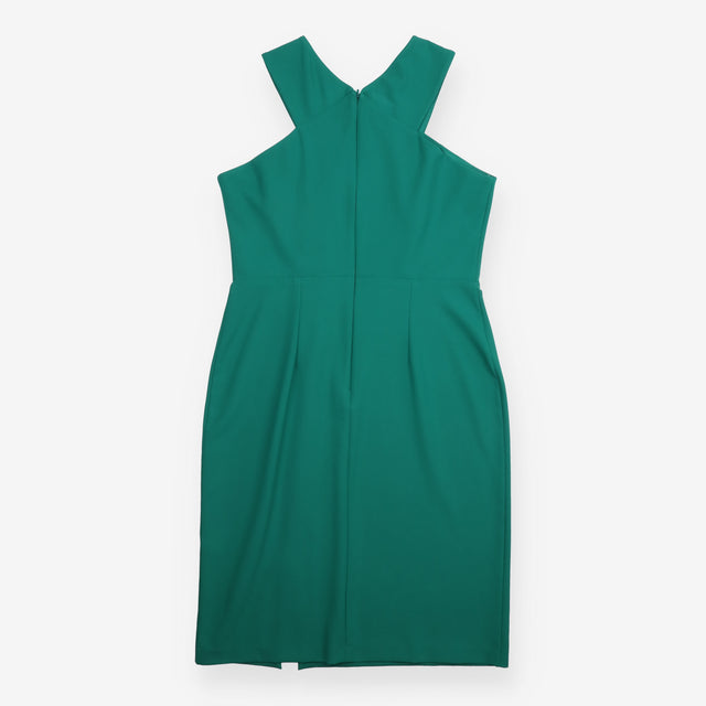 Midi Dress Emerald Green Cross Neck Sleeveless Fit