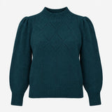 Jumper Teal Green Diamond Pointelle Funnel Neck Lo