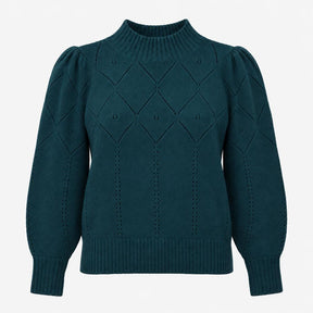 Jumper Teal Green Diamond Pointelle Funnel Neck Lo