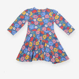 Dress Jersey Skater blue large flowers LS
