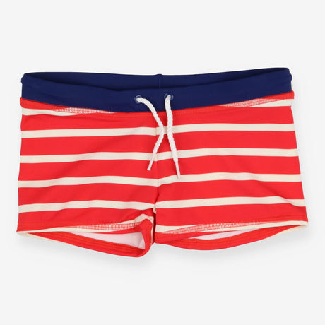 Swim shorts red white stripe blue waistband
