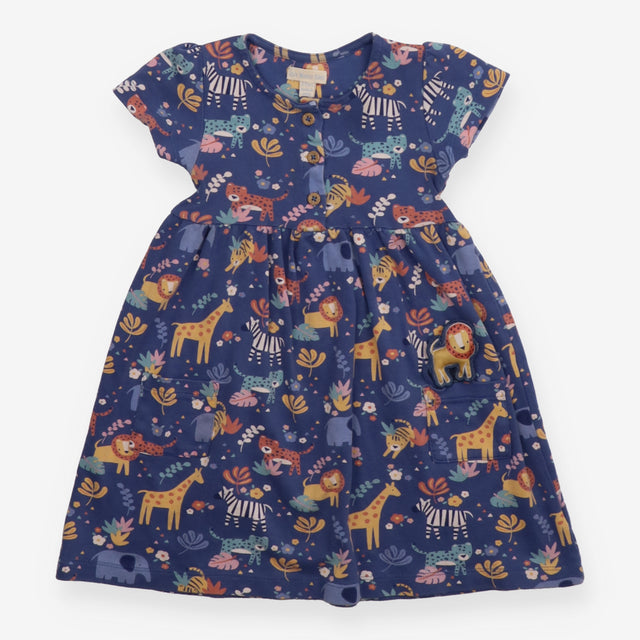 Dress Jersey Blue Short Sleeve Jungle Lion Pocket 