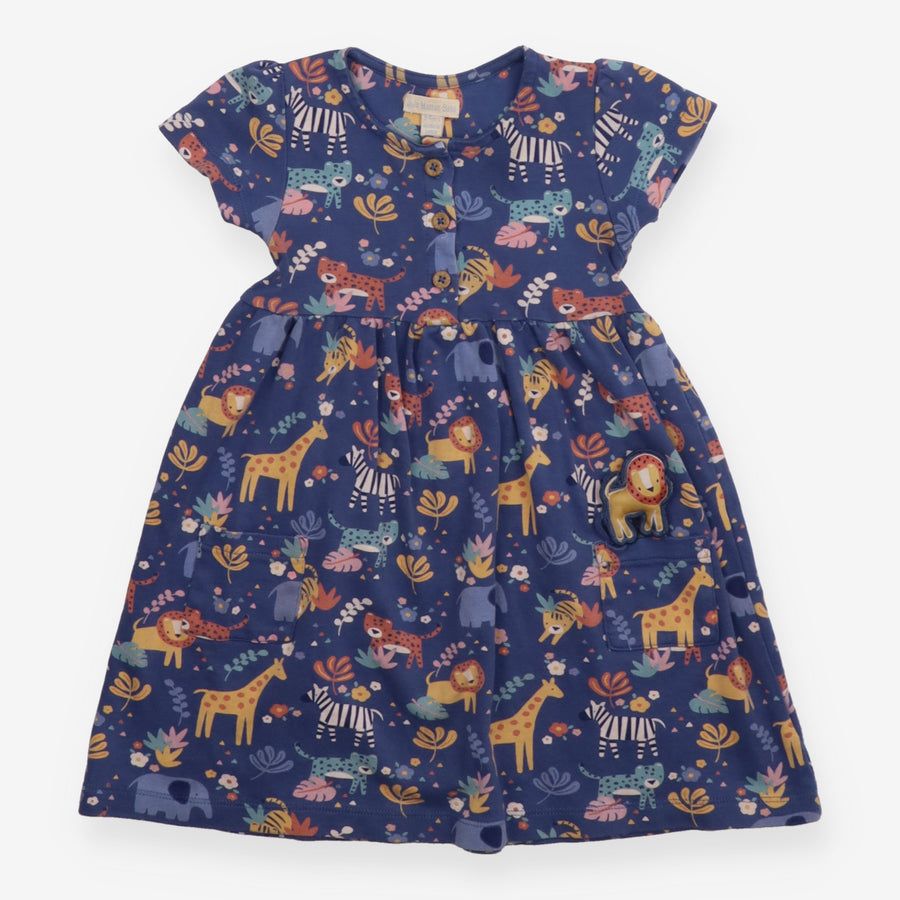 Dress Jersey Blue Short Sleeve Jungle Lion Pocket 