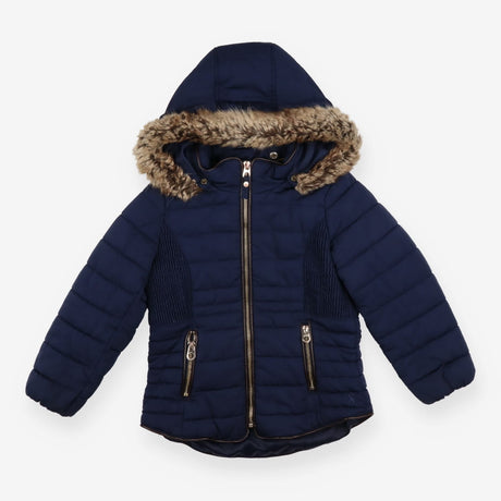 Coat padded navy with fur lined hood