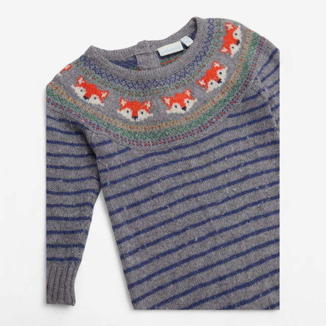 Romper Knit Grey with Blue Stripe Foxes