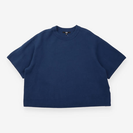 Navy Blue Cropped Short Sleeve Knit Sweater