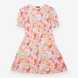 Midi Dress Multicoloured Floral Print Puff Sleeve 