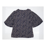 Top Floral Embroidered V Neck Navy Viscose