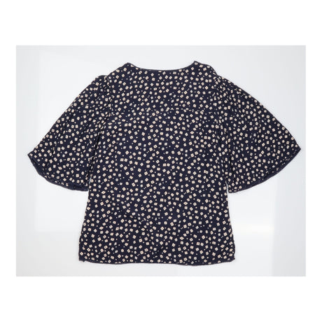 Top Floral Embroidered V Neck Navy Viscose