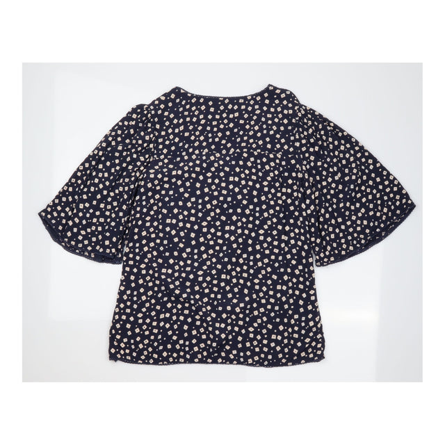 Top Floral Embroidered V Neck Navy Viscose
