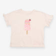 T-Shirt Short Sleeve White Sequin Ice Cream Appliq