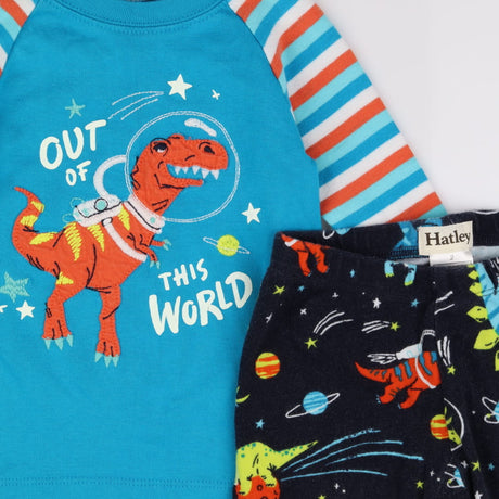 Pyjamas blue dino stripe top dino space trousers