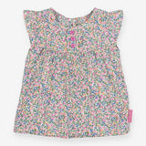 T-Shirt Sleevless Ditsy Print with Pink Flower But