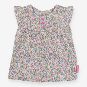 T-Shirt Sleevless Ditsy Print with Pink Flower But