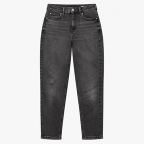 Jeans Mom High Waisted Tapered Black Washed Short 