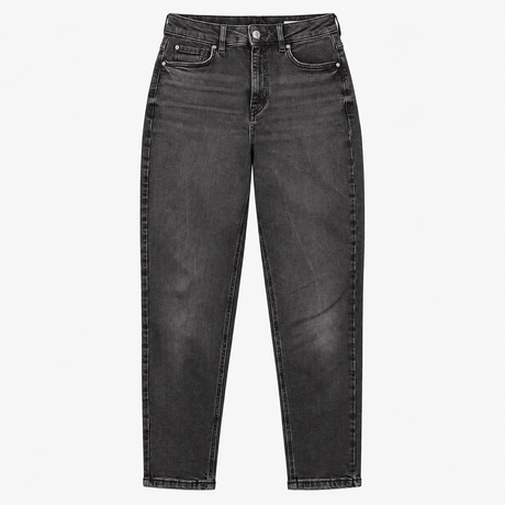 Jeans Mom High Waisted Tapered Black Washed Short 