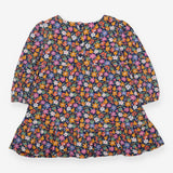 Navy floral dress with apples and pears