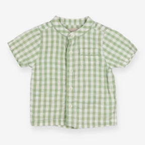 Shirt grandad collar green white check 