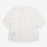 White Pure Linen Square Neck Button Blouse