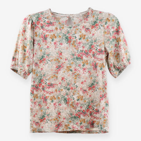 Floral Pink Sage Ochre Tee Cuffed Sleeve Button Ba