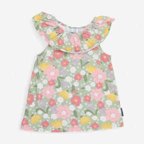 Top Ruffle Colour Green Floral 