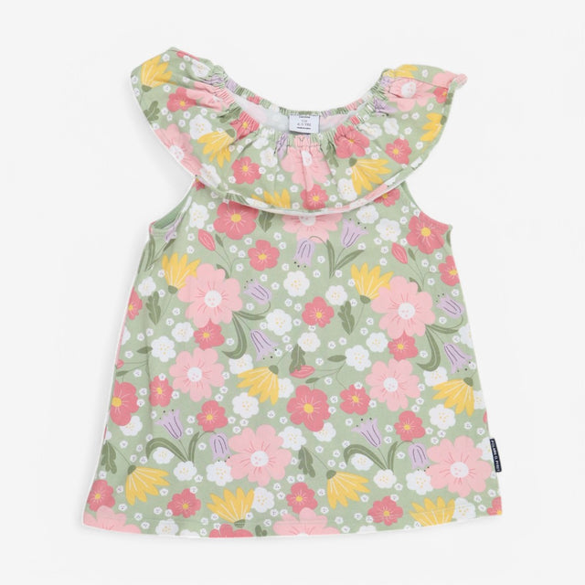 Top Ruffle Colour Green Floral 