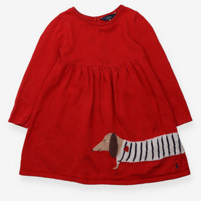 Dress knitted LS red sausage dog