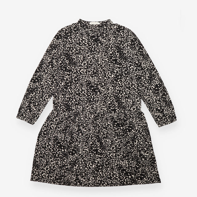 Midi Dress Black Cream Animal Print Long Sleeve Ti