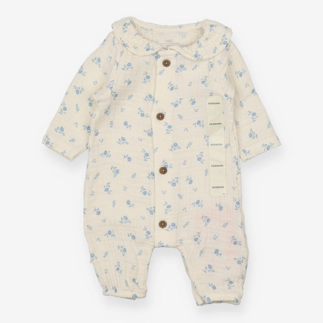 Romper cream blue floral muslin