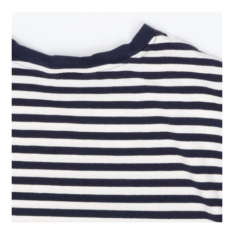 Navy and white striped crew neck t-shirt