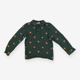 Poloshirt Long Sleeve Green Highland Cow