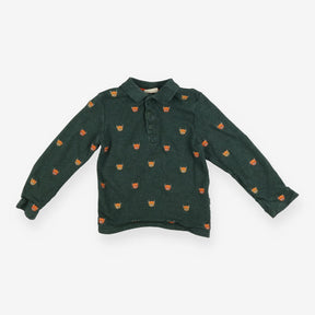 Poloshirt Long Sleeve Green Highland Cow