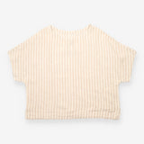 Linen Top Natural Beige White Stripe Relaxed Short