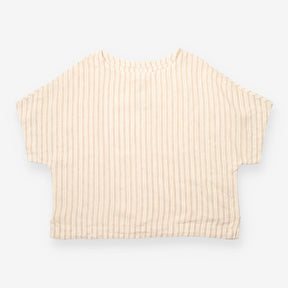 Linen Top Natural Beige White Stripe Relaxed Short