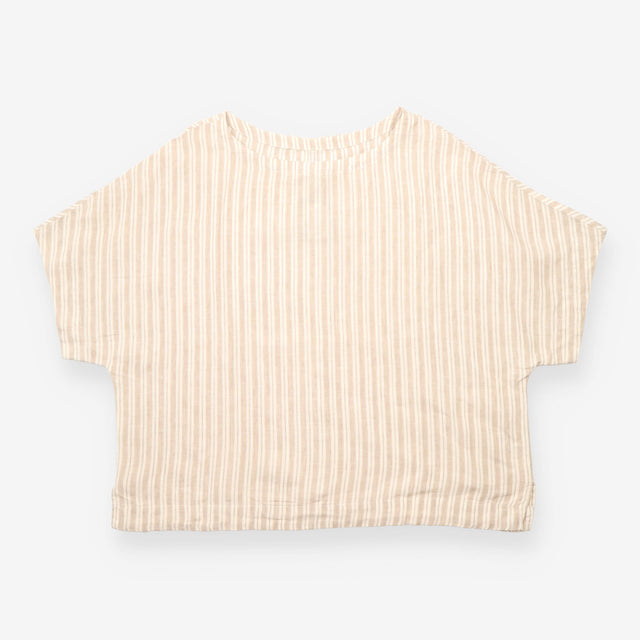 Linen Top Natural Beige White Stripe Relaxed Short