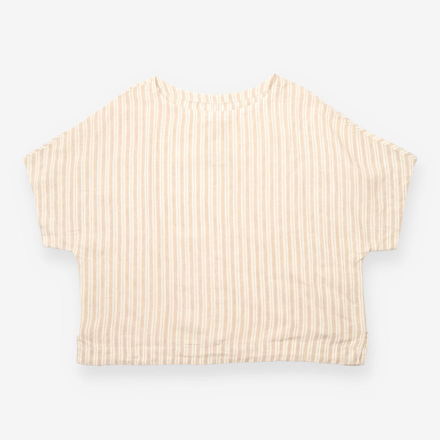 Linen Top Natural Beige White Stripe Relaxed Short