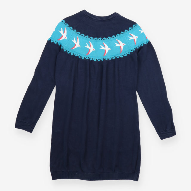 Navy Organic Knit Dress Swallow Bird Yoke Neckline