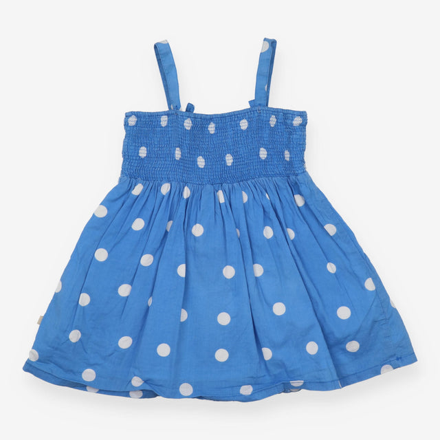 Blue smocked tunic vest with rainbow