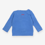 Blue long sleeve t-shirt with red skateboarding 