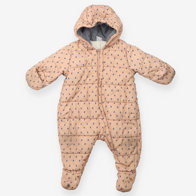 Pramsuit pink blue flower fleece lining stripe hoo