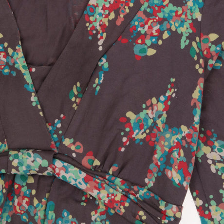 Floral Tie Waist Dress Grey Multicolour Long Sleev