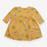 Jersey Dress Lined Mustard with Butterflies