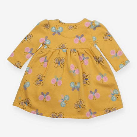 Jersey Dress Lined Mustard with Butterflies